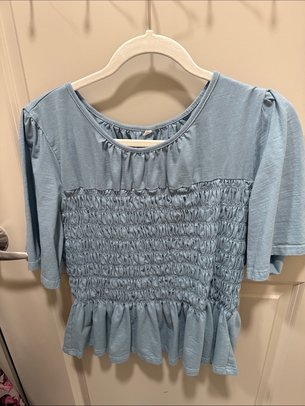 Amazon Light Blue Smocked Peplum Crop Top